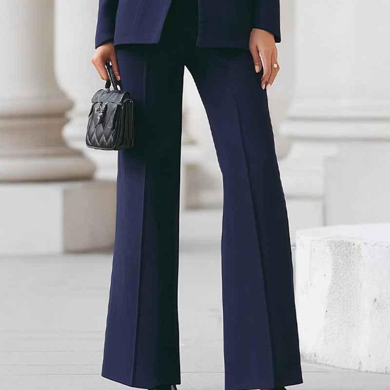 Solid color pocket one button small suit+long suit pants two-piece set