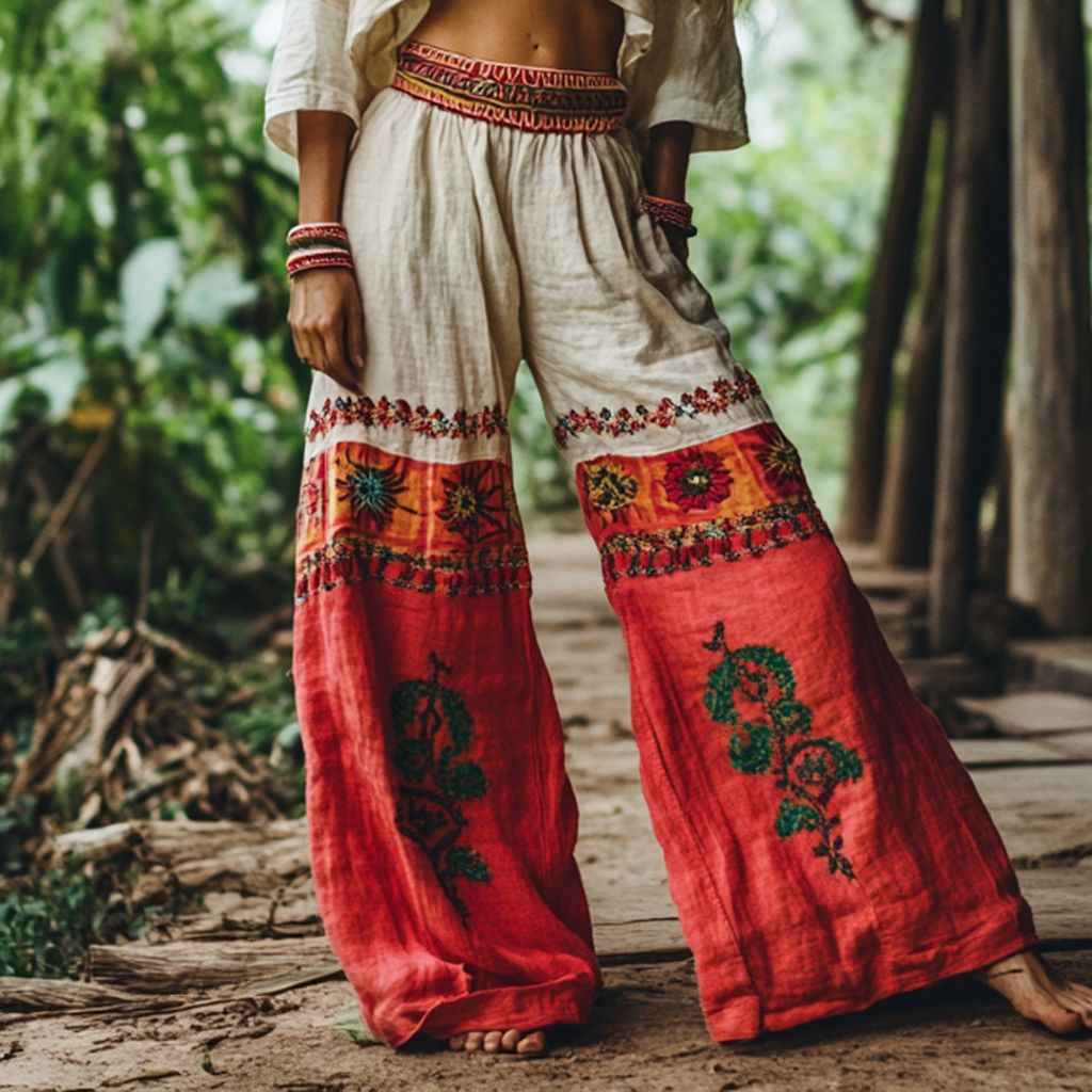 Fashion Vintage Print Wide-Leg Pants