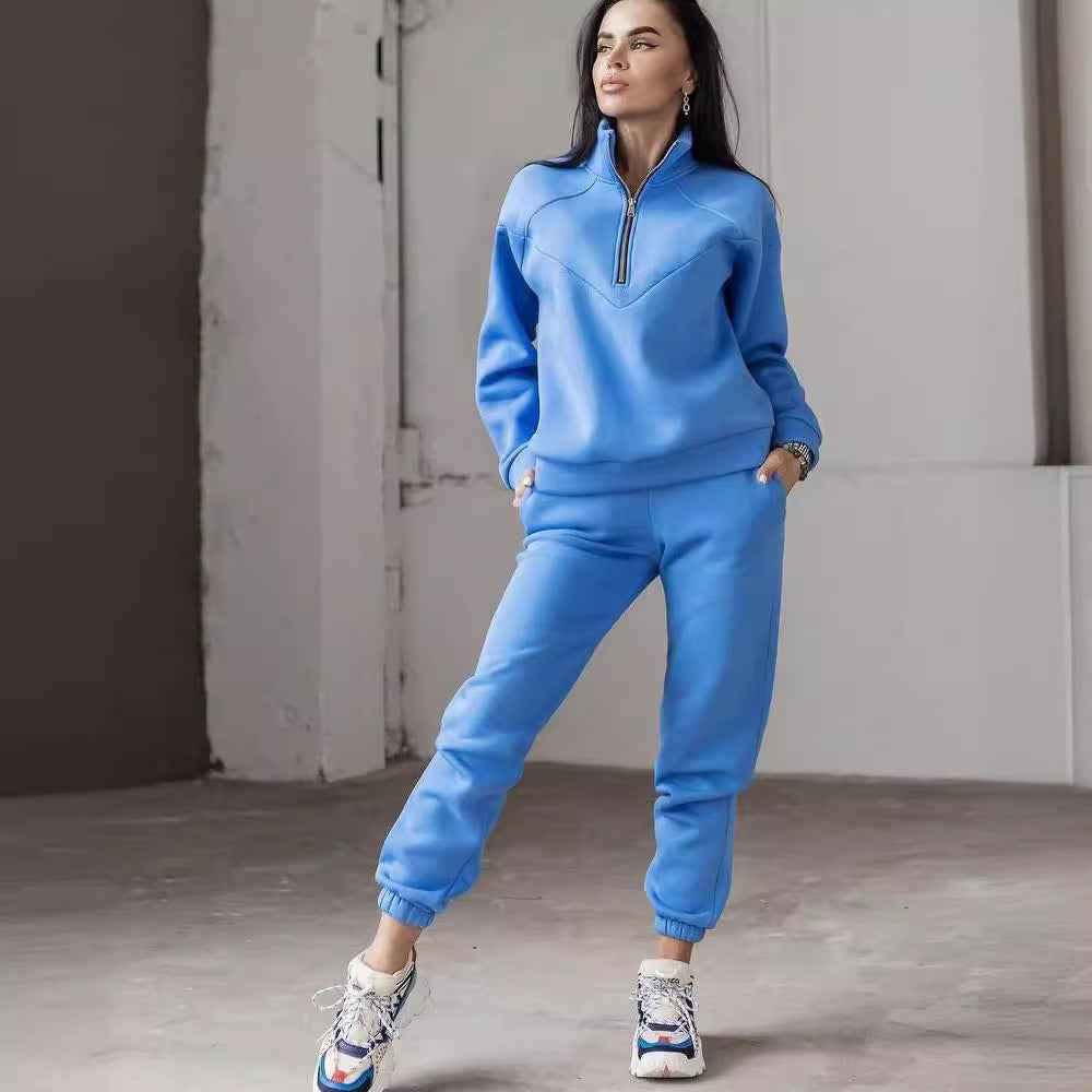 Spring and Autumn Fashion Casual Hoodie Two piece Set Long Sleeve Solid Color Casual Set