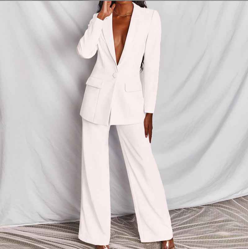 Fashion Turn-Down Collar Slim Fit Blazer Suit Women's Suit Set