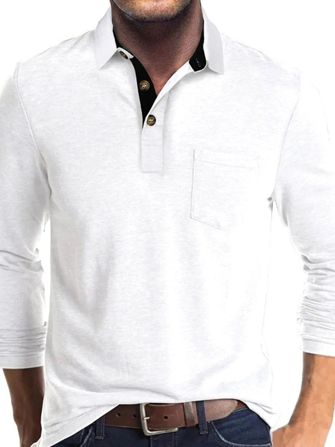 Men's Full Size Long Sleeve Pocket Polo Shirt Plus Size.