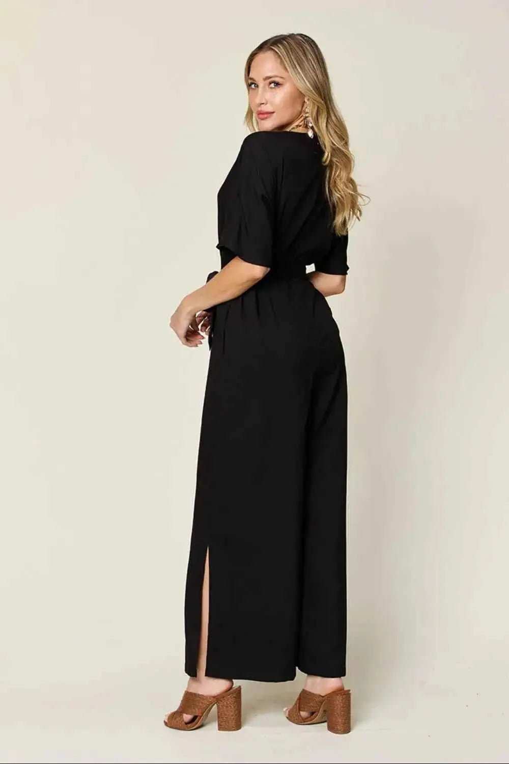 V-Neck Tied Side Slit women Jumpsuit.