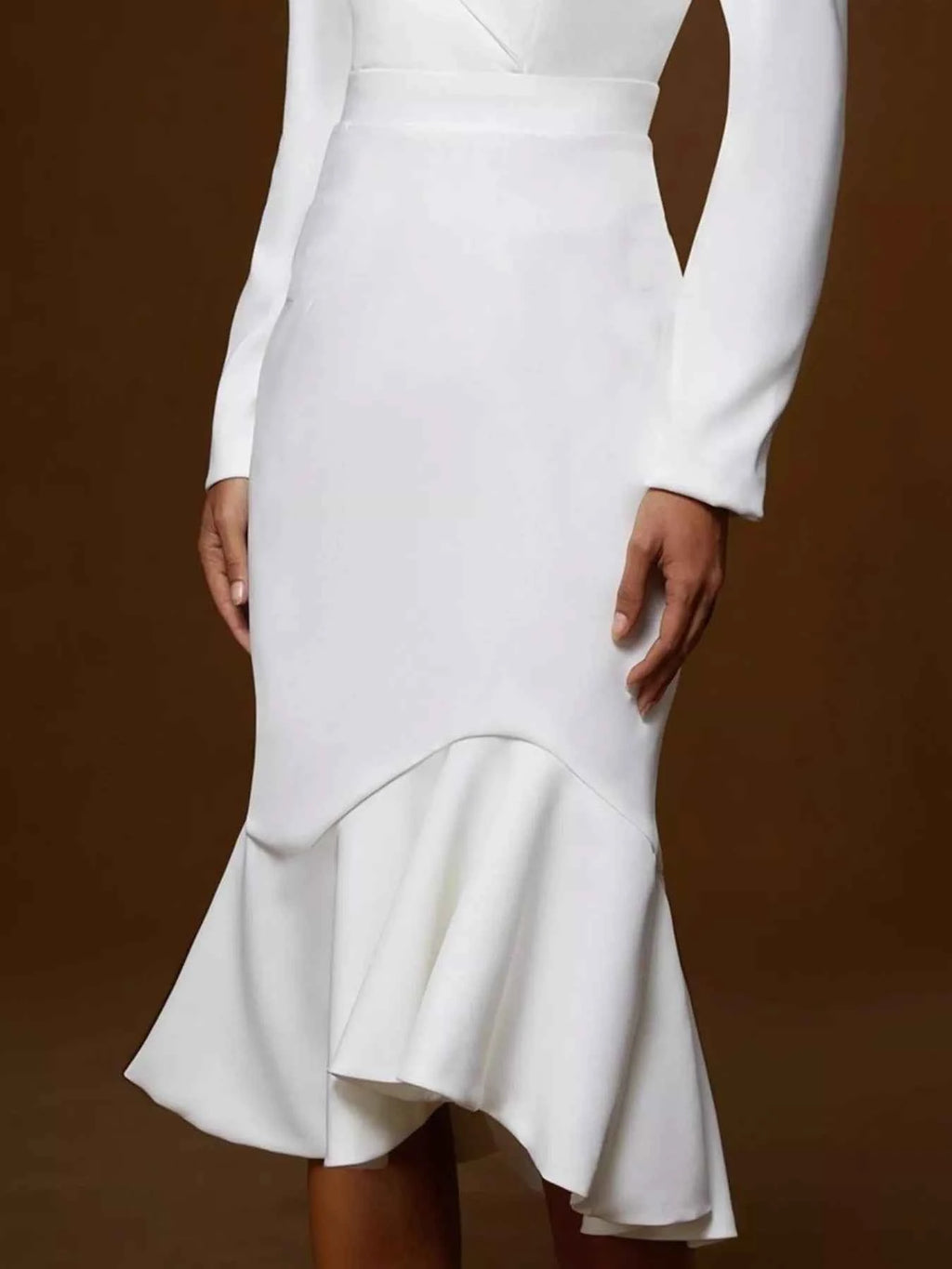 Ruffled Hem Long Sleeve Midi Blazer Dress