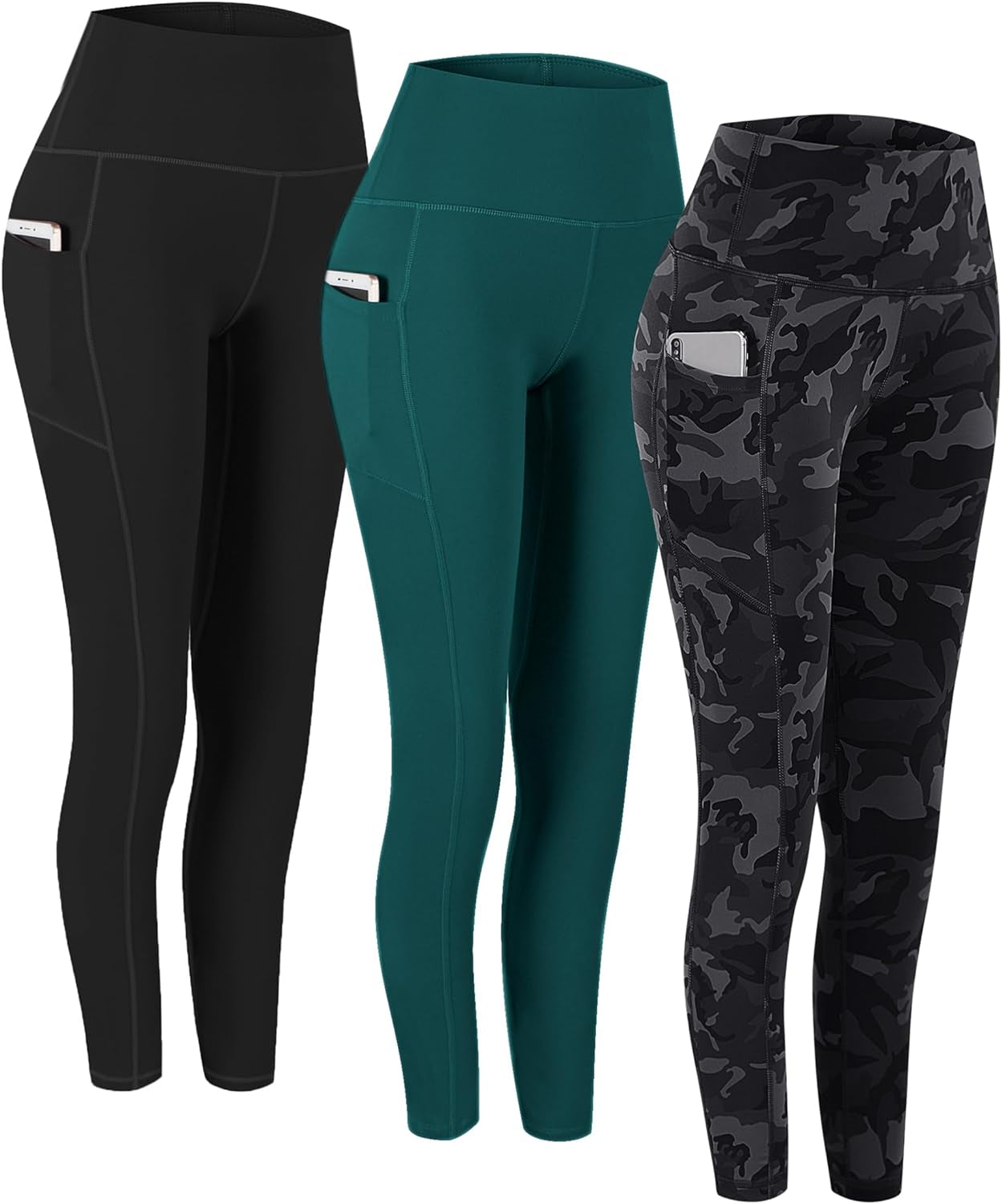 Fengbay 2 Pack High Waist Yoga Pants with Pockets, Tummy Control Workout Running Yoga Leggings for Women