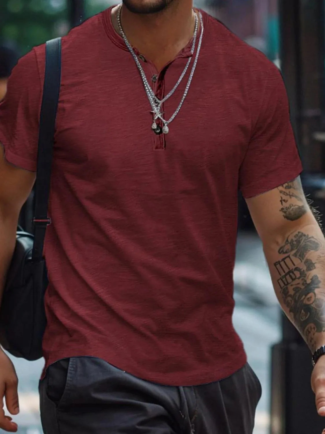 Button Henley Collar Polo Shirt Plus Size for men.