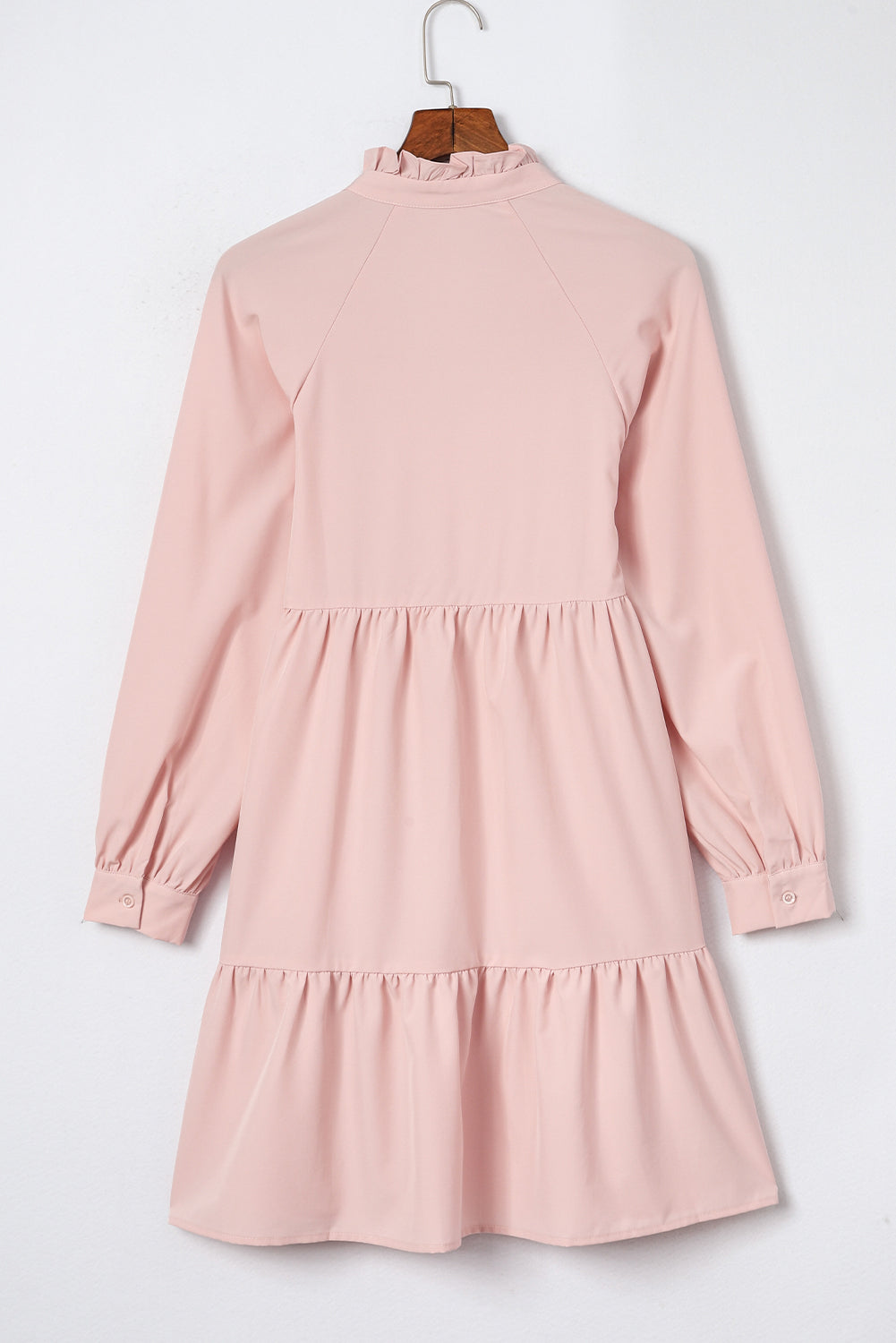 Pink Frilled Stand Collar Long Sleeve Ruffle Dress Dear-Lover Dropshipping