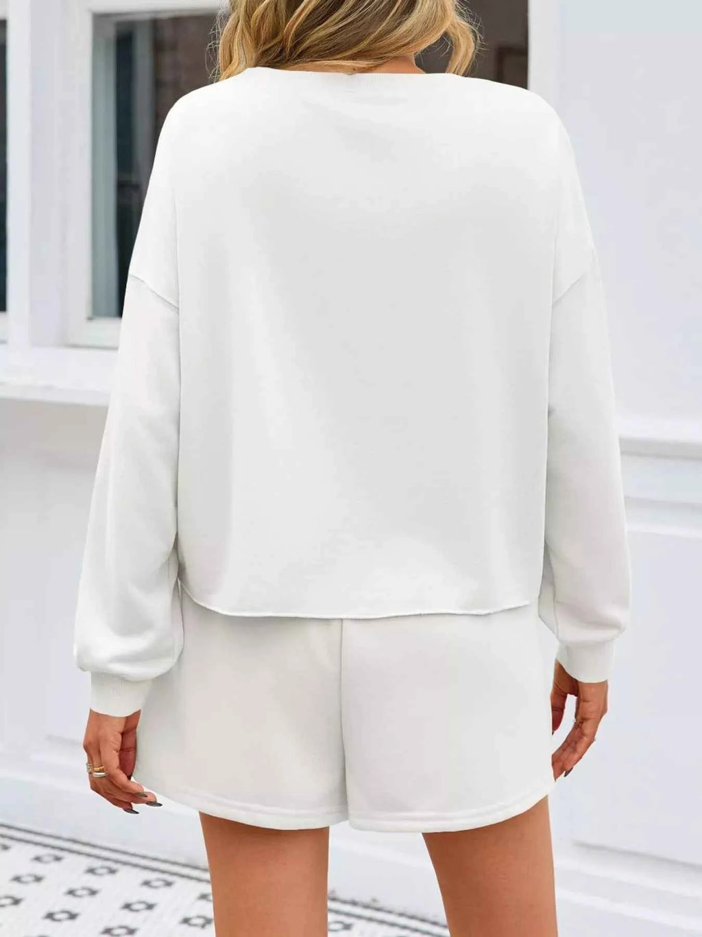 Pearl Embellished Round Neck Top and Skort Set