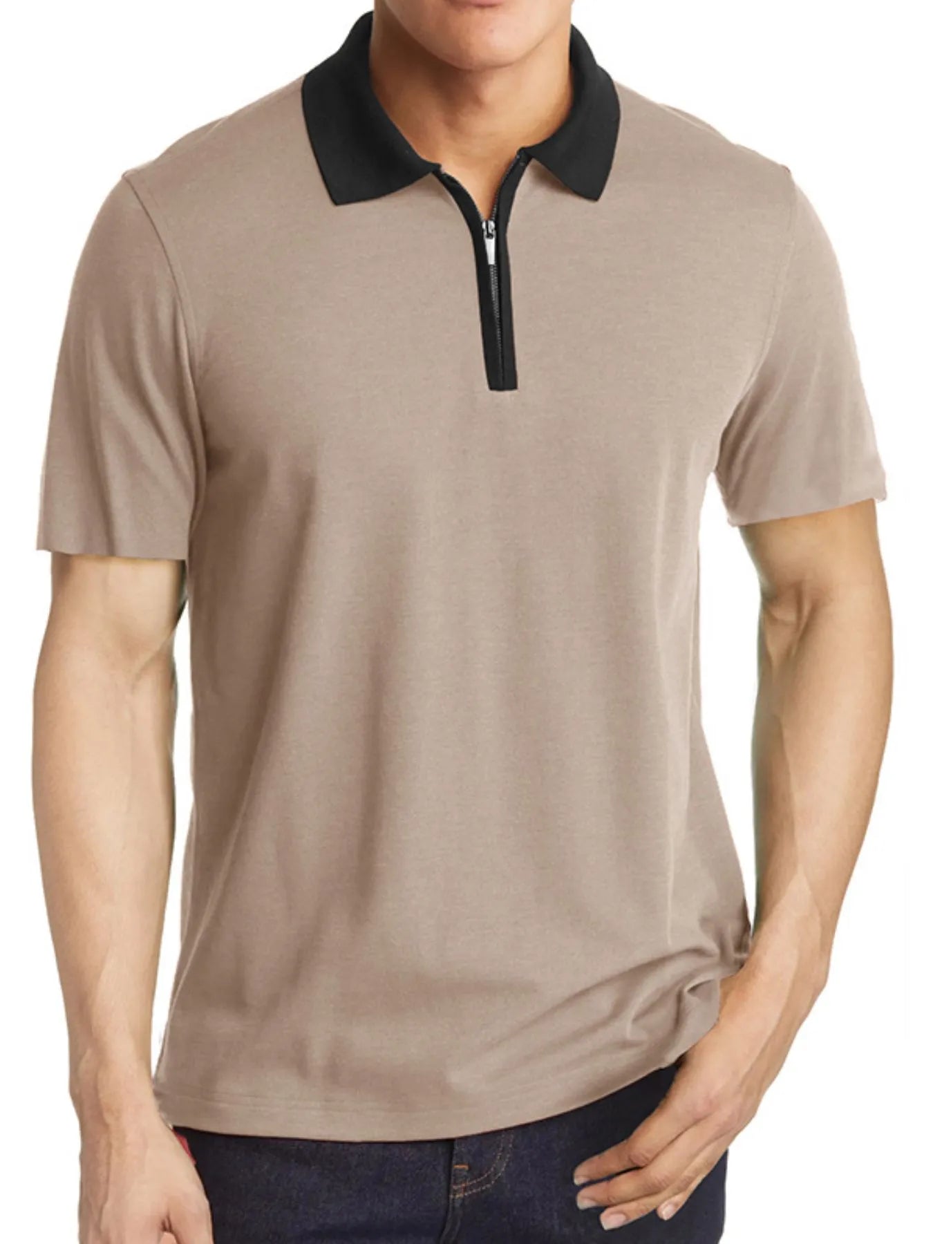 Men's Contrast Collar Quarter-Zip Polo Shirt.