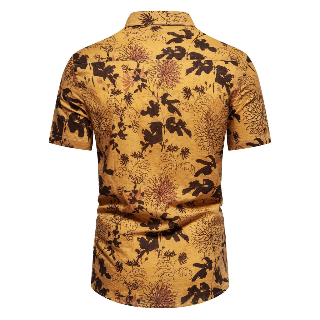 Men's Plus Size Floral Print Short Sleeve Button Down Shirt.