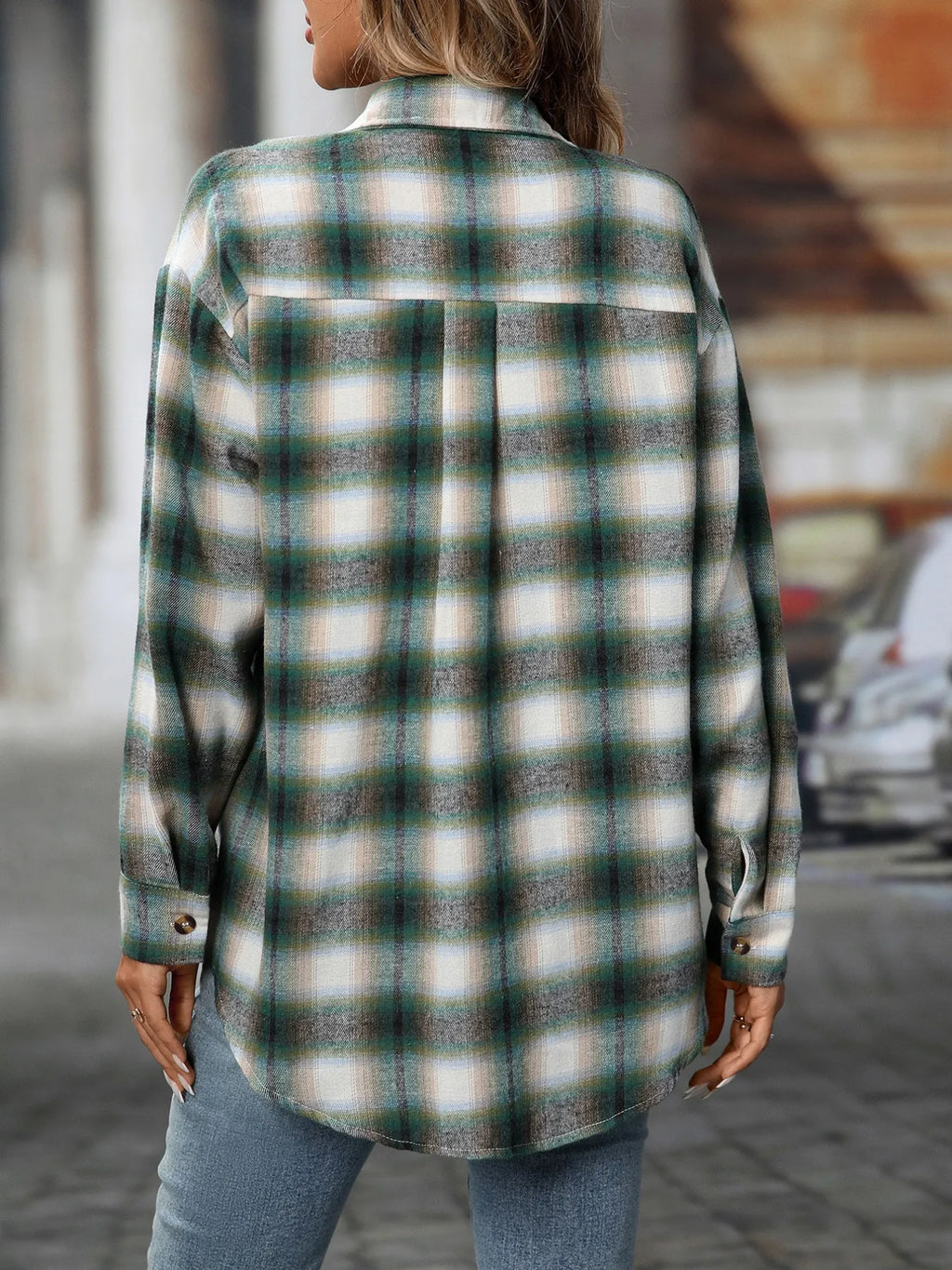Oversized Plaid Button-Up Shirt.