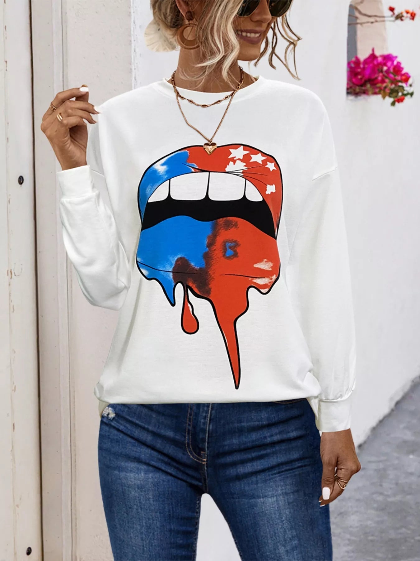 Graphic Round Neck Dropped Shoulder T-Shirt.