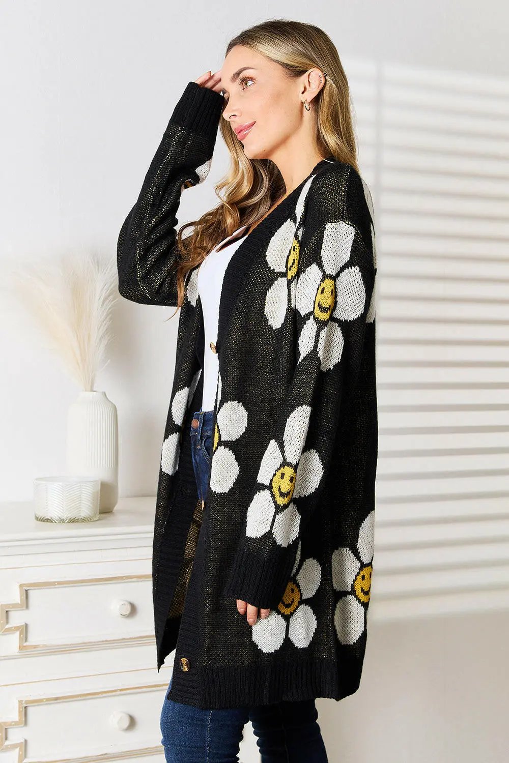 Perfee Floral Button Down Longline Cardigan.