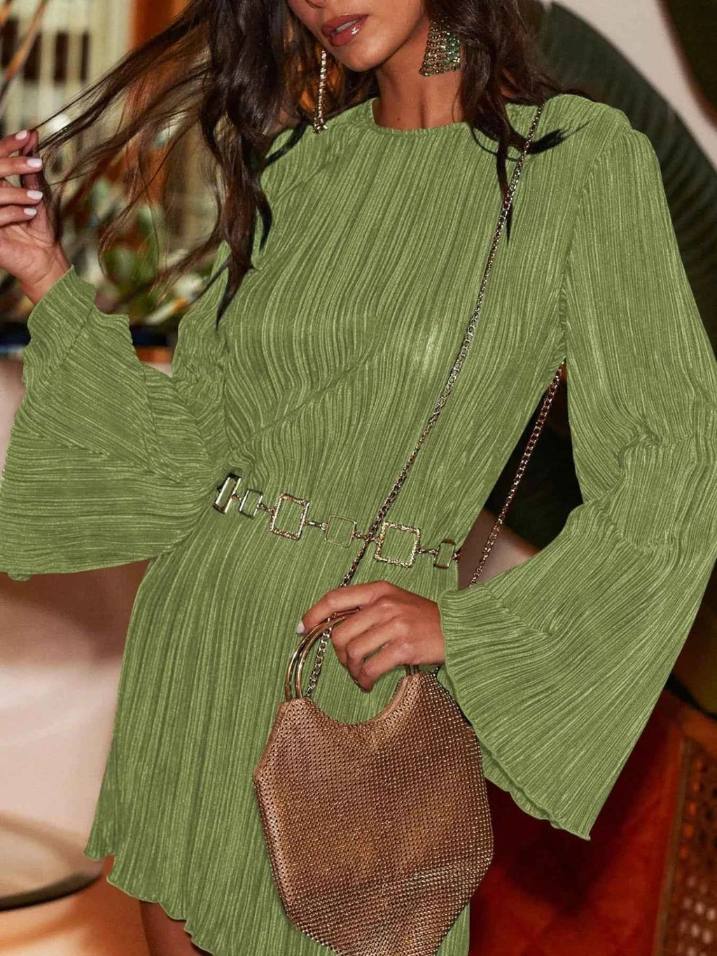 Cutout Back Flare Sleeve Dress