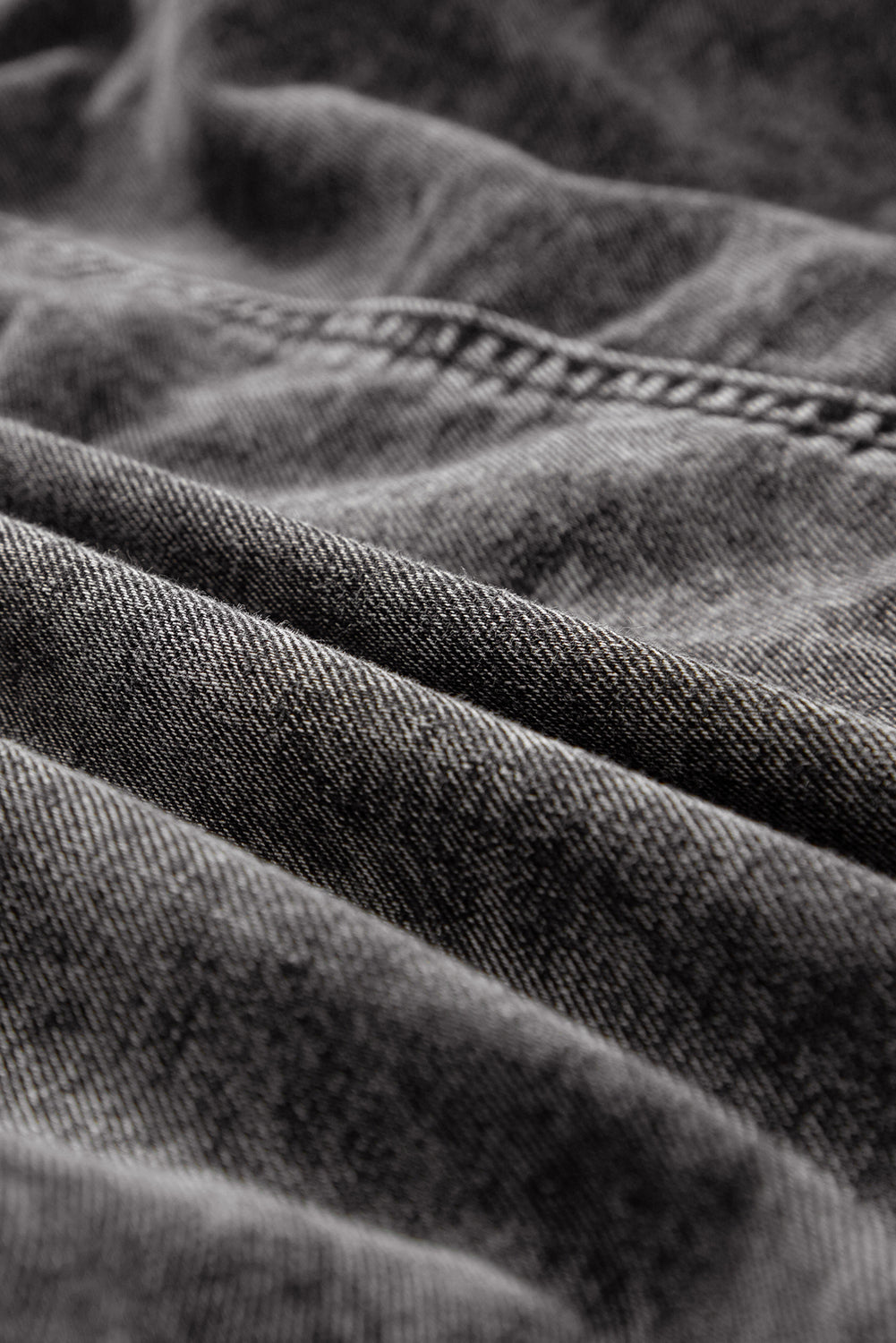 Medium Grey Mineral Wash Ruffled Short Sleeve Buttoned Denim Dress Dear-Lover Dropshipping