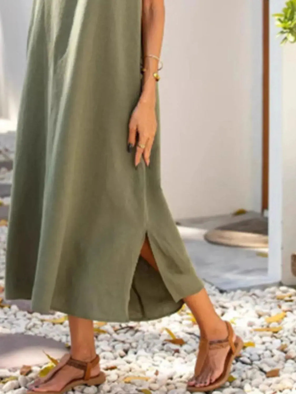 Full Size Side Slit Sleeveless Midi Dress Plus Size.