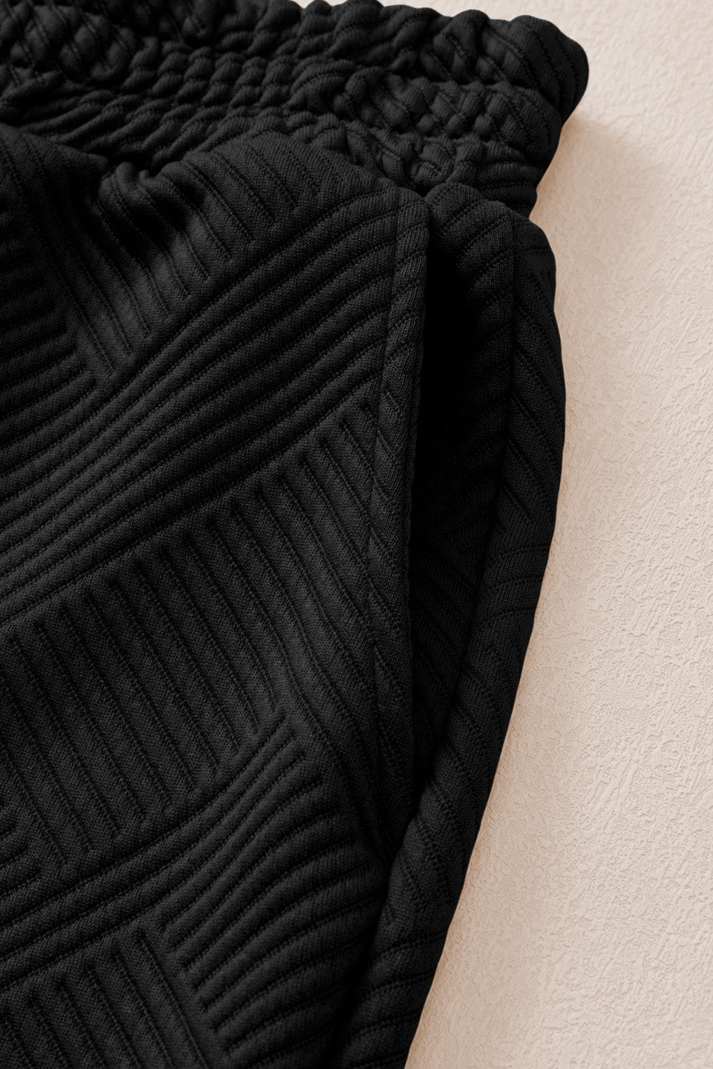 Black Solid Textured Collared V Neck Top and Wide Leg Pants Set Dear-Lover Dropshipping