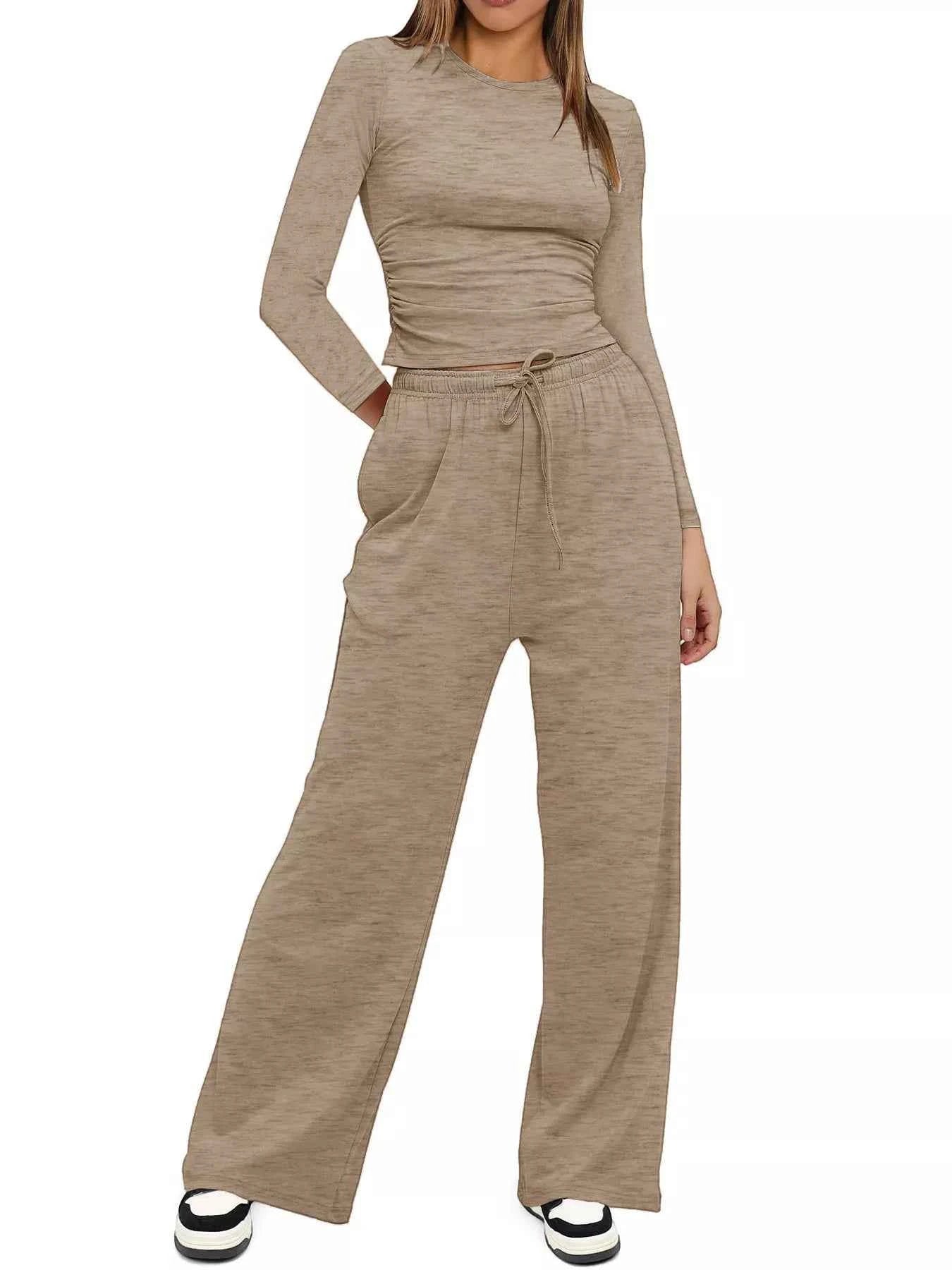 Full Size Casual Long Sleeve Top and Pants Set Plus Size