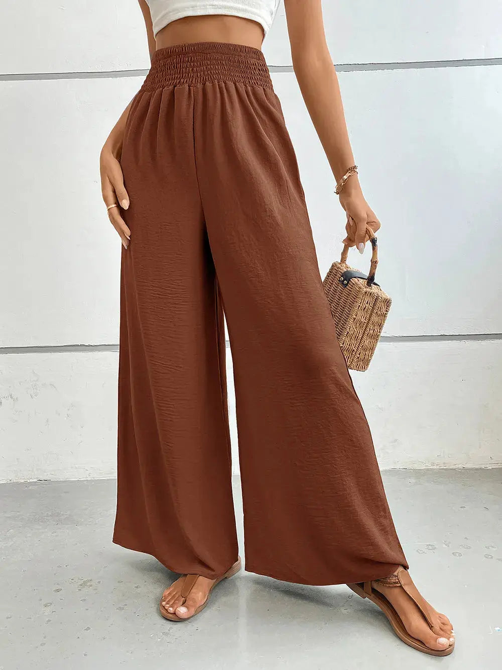 Perfee Wide Leg Pants with Pockets.