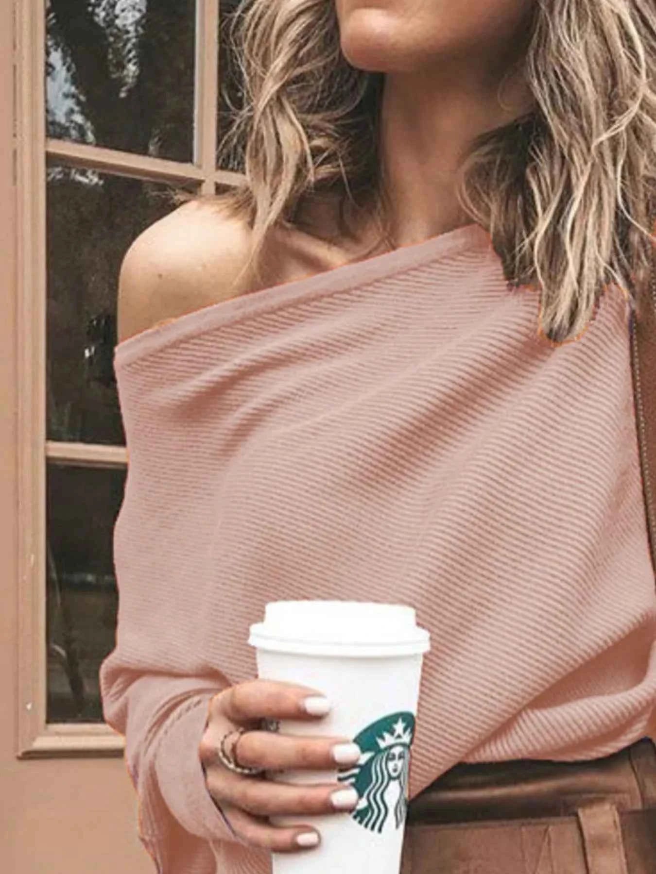 Full Size One-Shoulder Ribbed Sweater Plus Size.