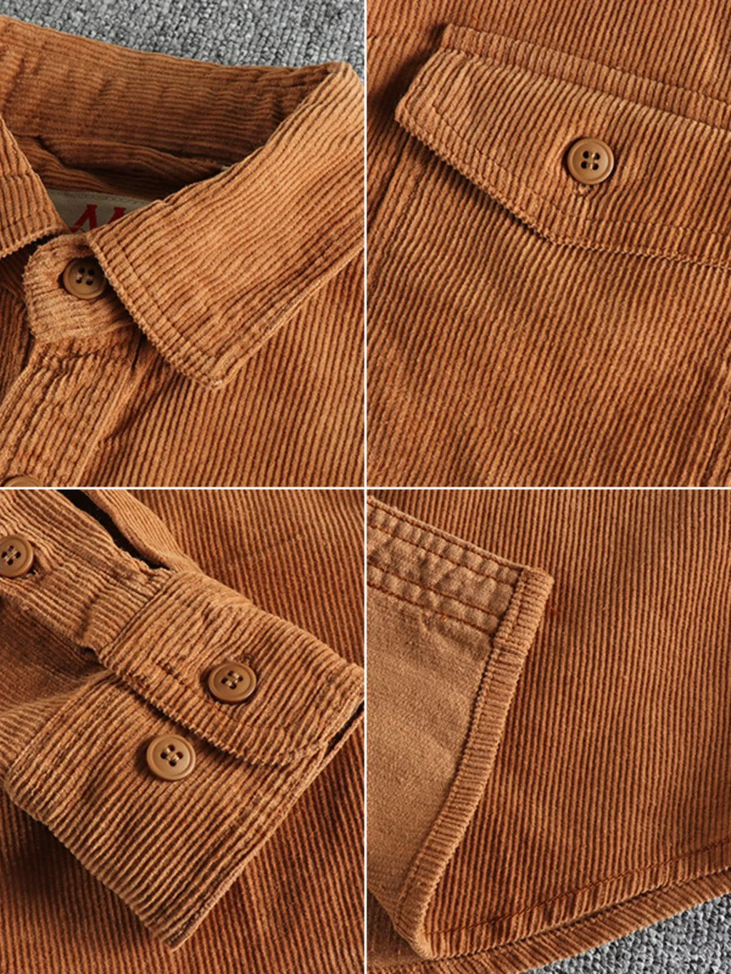 Brown Corduroy Long Sleeve Button Up Shirt for MEN.