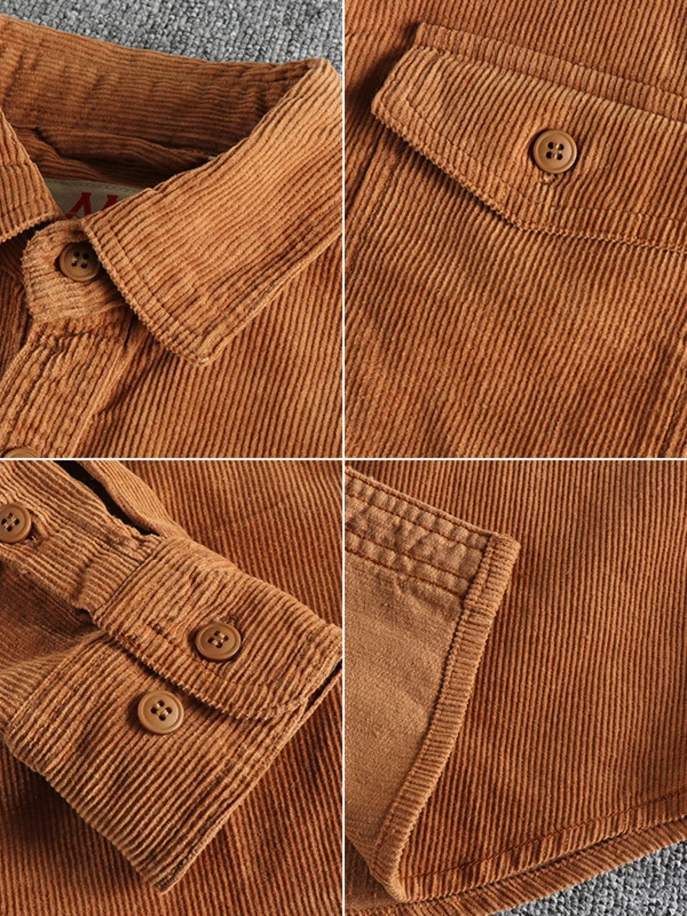 Brown Corduroy Long Sleeve Button Up Shirt for MEN.