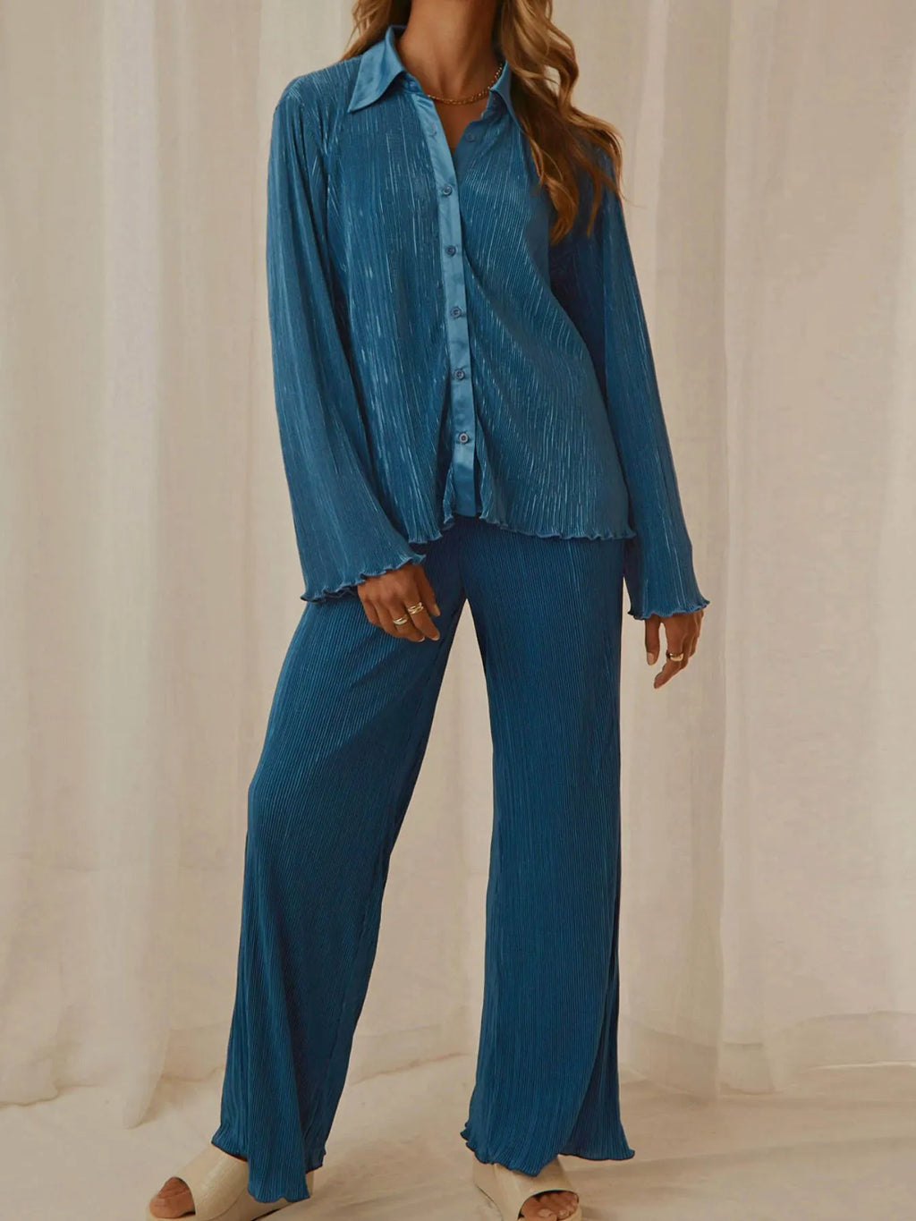 Button Up Long Sleeve Top and Pants Set.