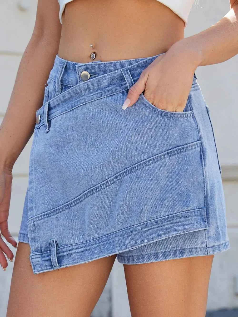 Asymmetrical Denim Skort with Pockets