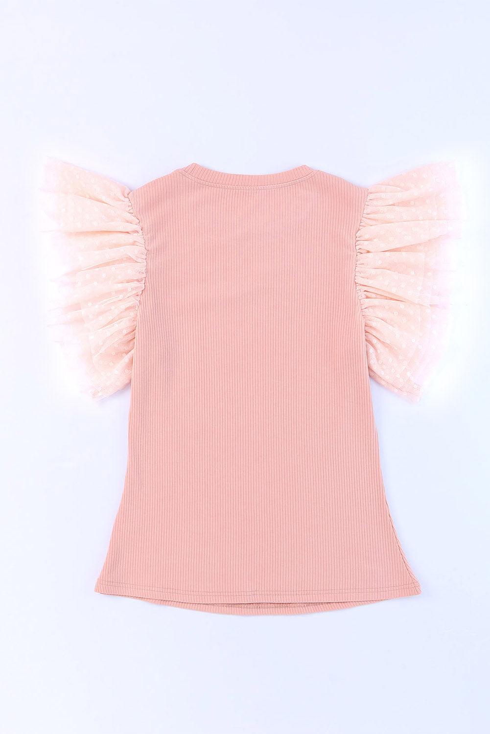 Pink Dotty Mesh Ruffle Sleeve Ribbed Knit Top Dear-Lover Dropshipping