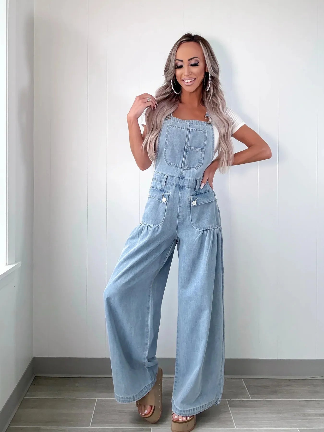 Wide Leg Denim Overalls.