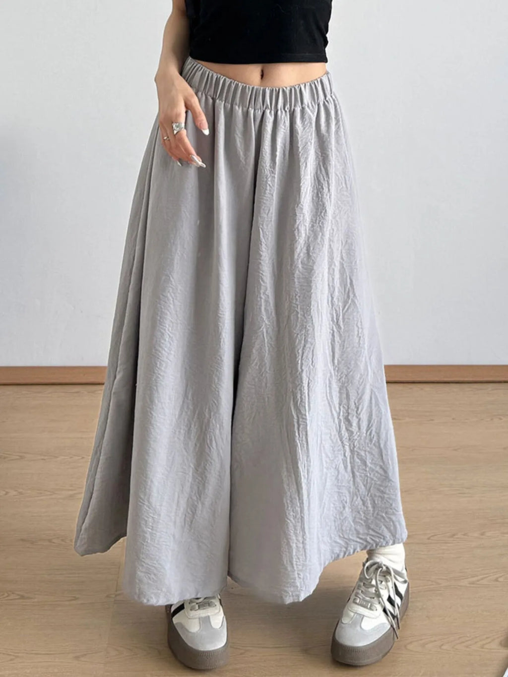Wide-Leg Elastic Waist Pants.