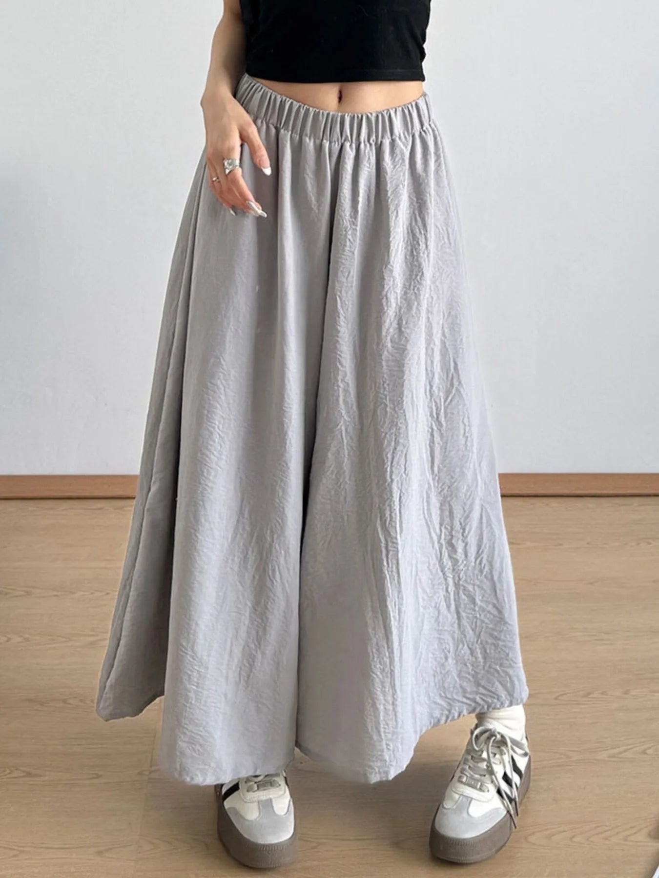 Wide-Leg Elastic Waist Pants.