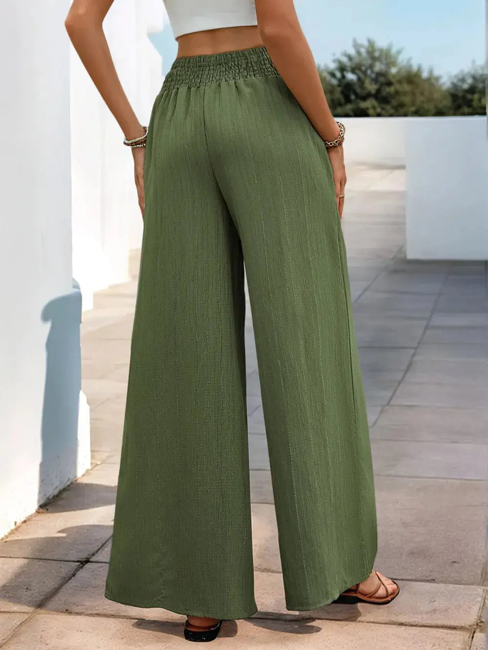 Perfee Smocked Wide Leg Pants.