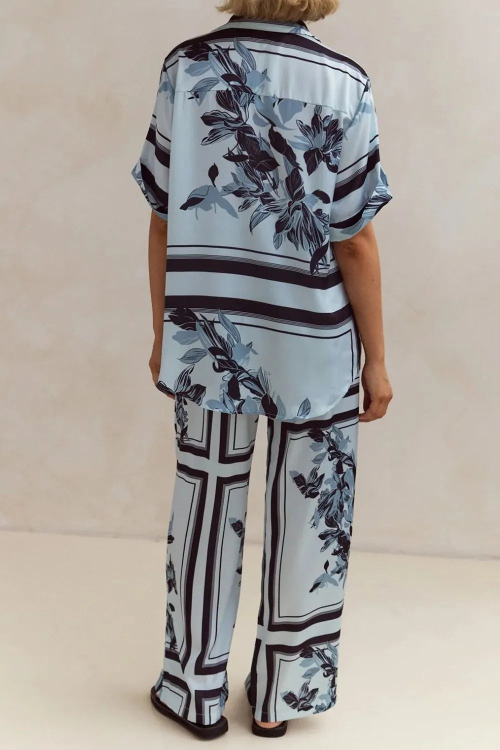 Printed Button Up Shirt and Pants Set - CHIC TB