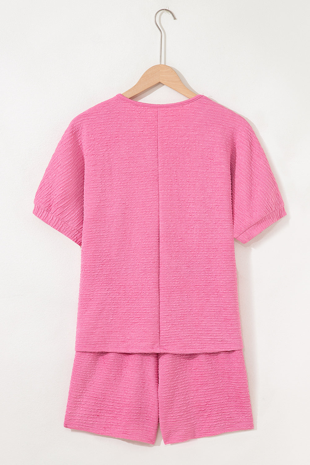 Pink Textured V Neck T Shirt and Shorts Set Dear-Lover Dropshipping