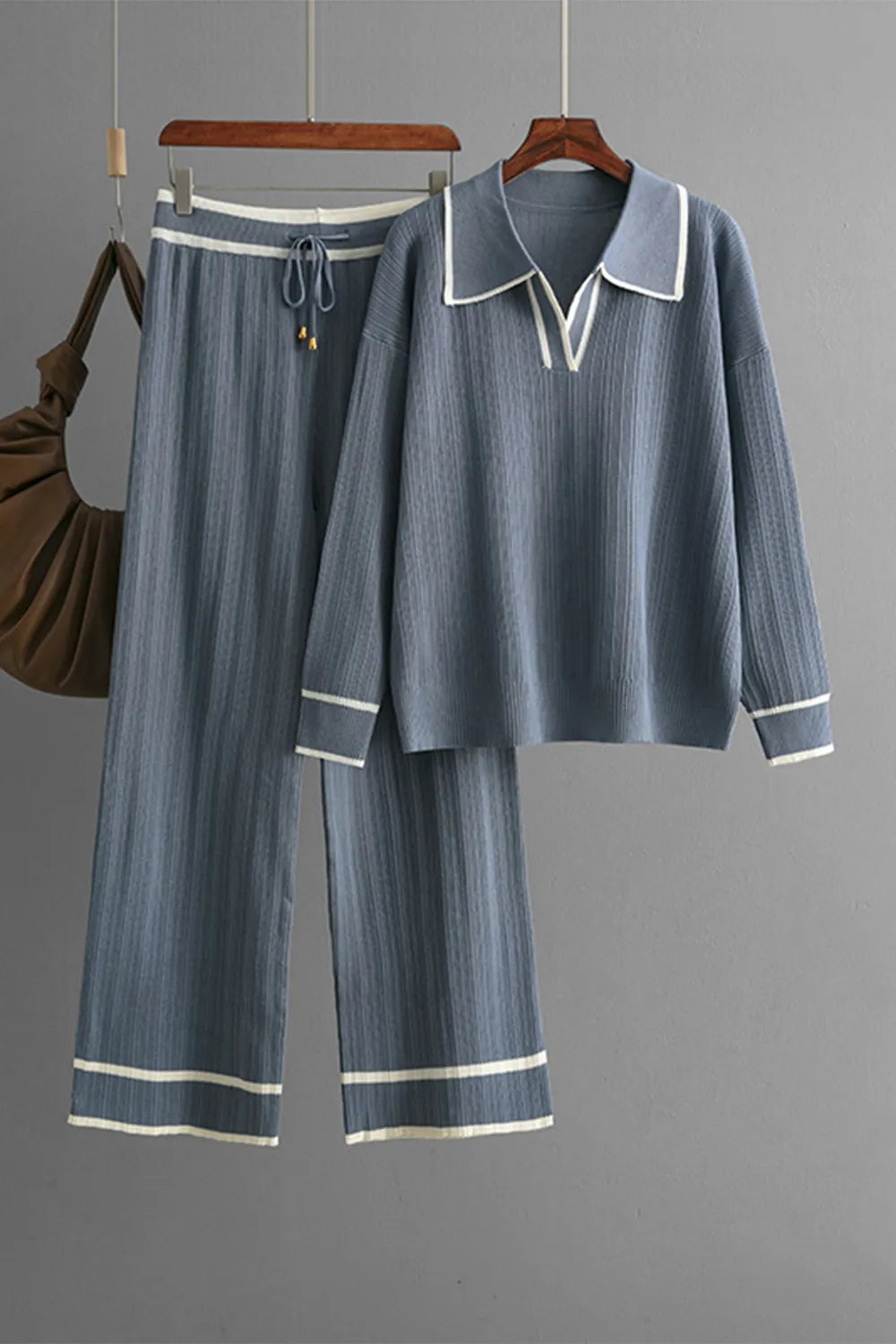 Top and Drawstring Pants Sweater Set.
