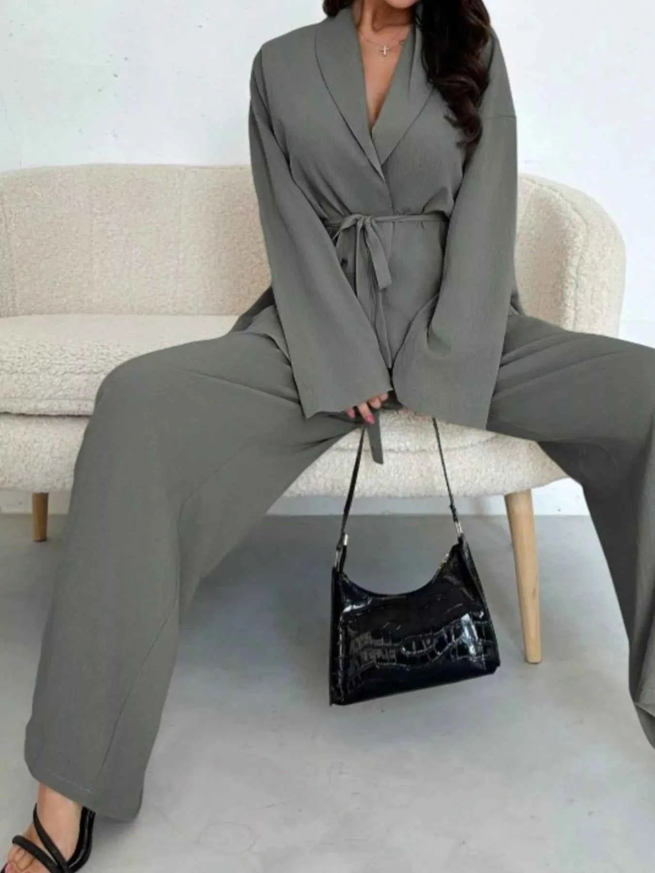 Front Tied Shirt and Wide-Leg Pants Set