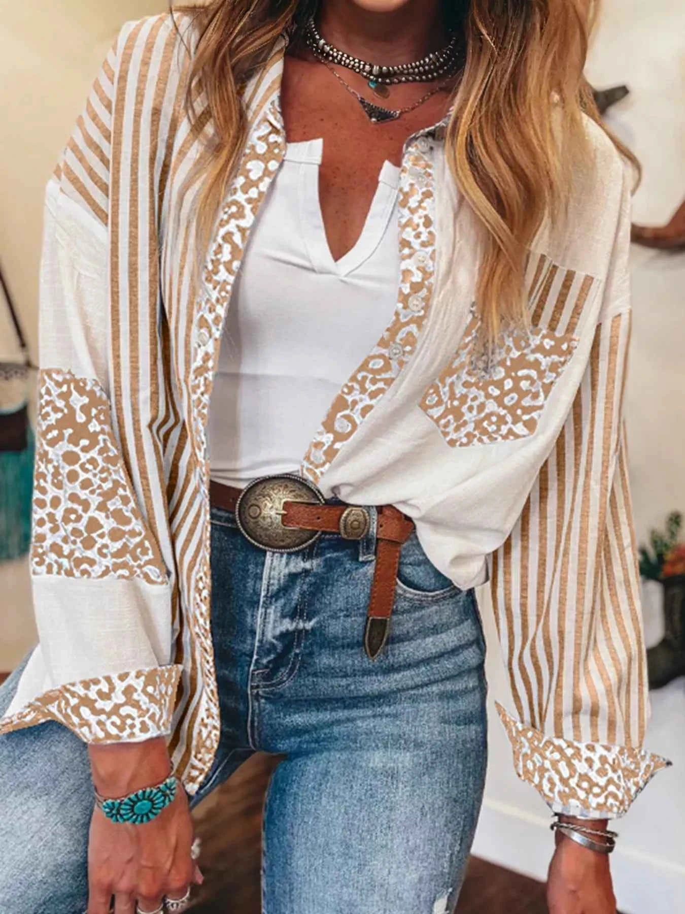 Leopard Striped Western Casual Shirt.