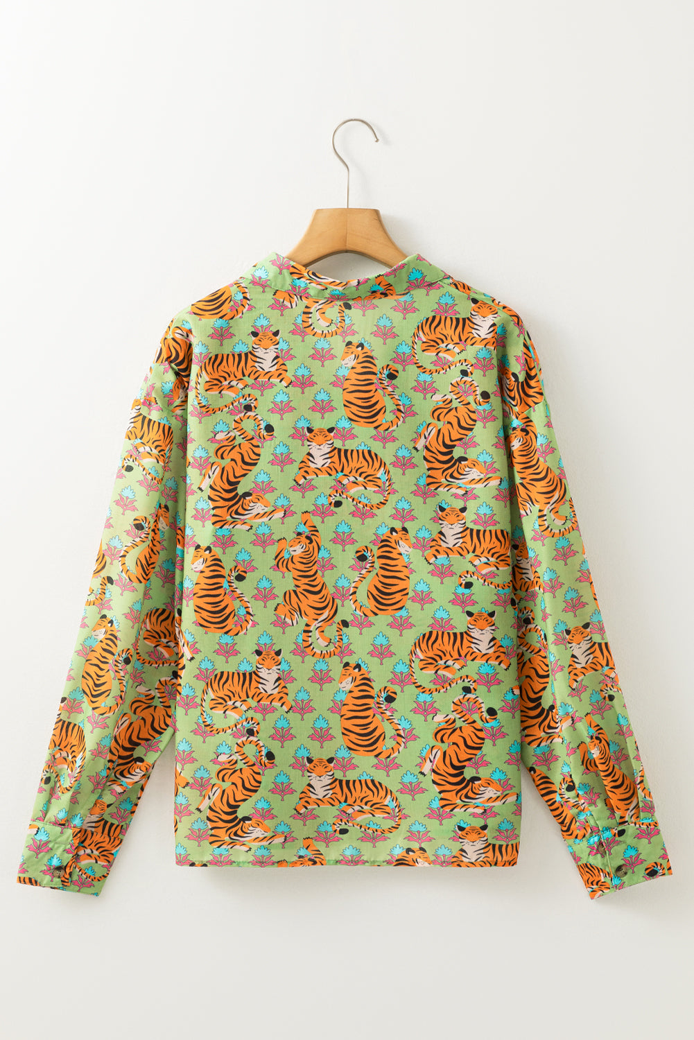 Green Tiger Floral Printed Collared V Neck Casual Shirt Dear-Lover Dropshipping