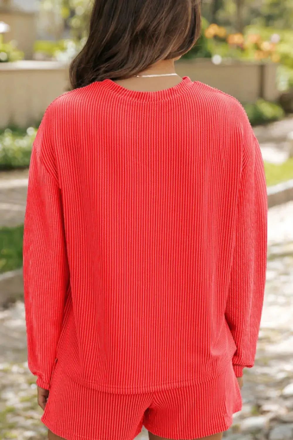 Sequin Heart Round Neck Long Sleeve Top and Shorts  Set.