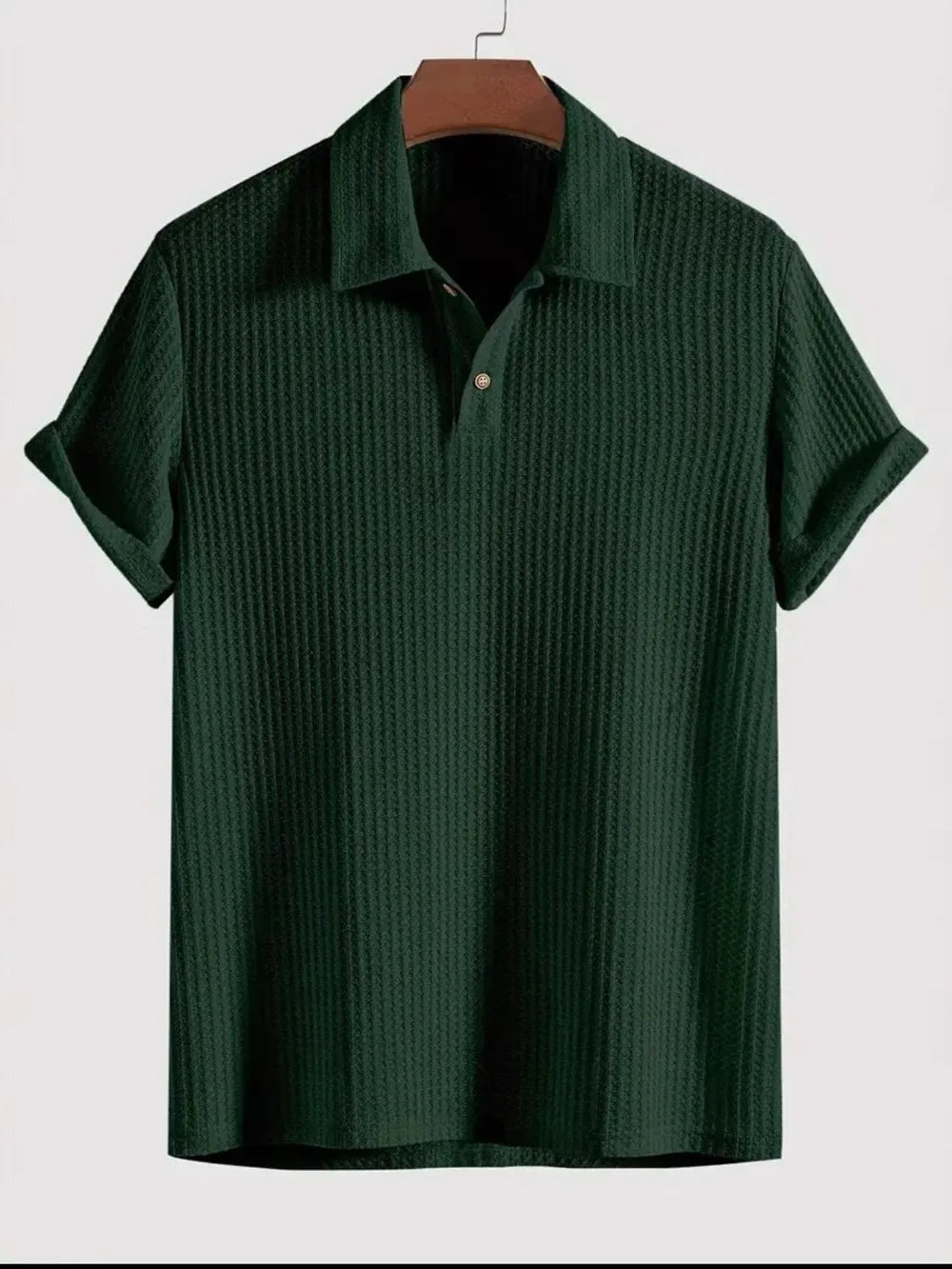 Men's Waffle-Knit Collared Neck Short Sleeve Polo.