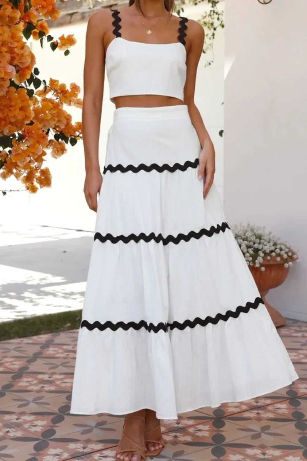 Contrast Trim Cami and Skirt Set - CHIC TB