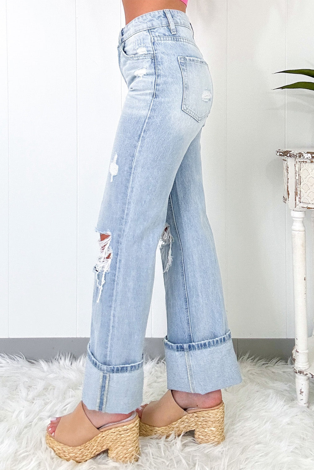 Beau Blue Light Wash Distressed Straight Jeans Dear-Lover Dropshipping