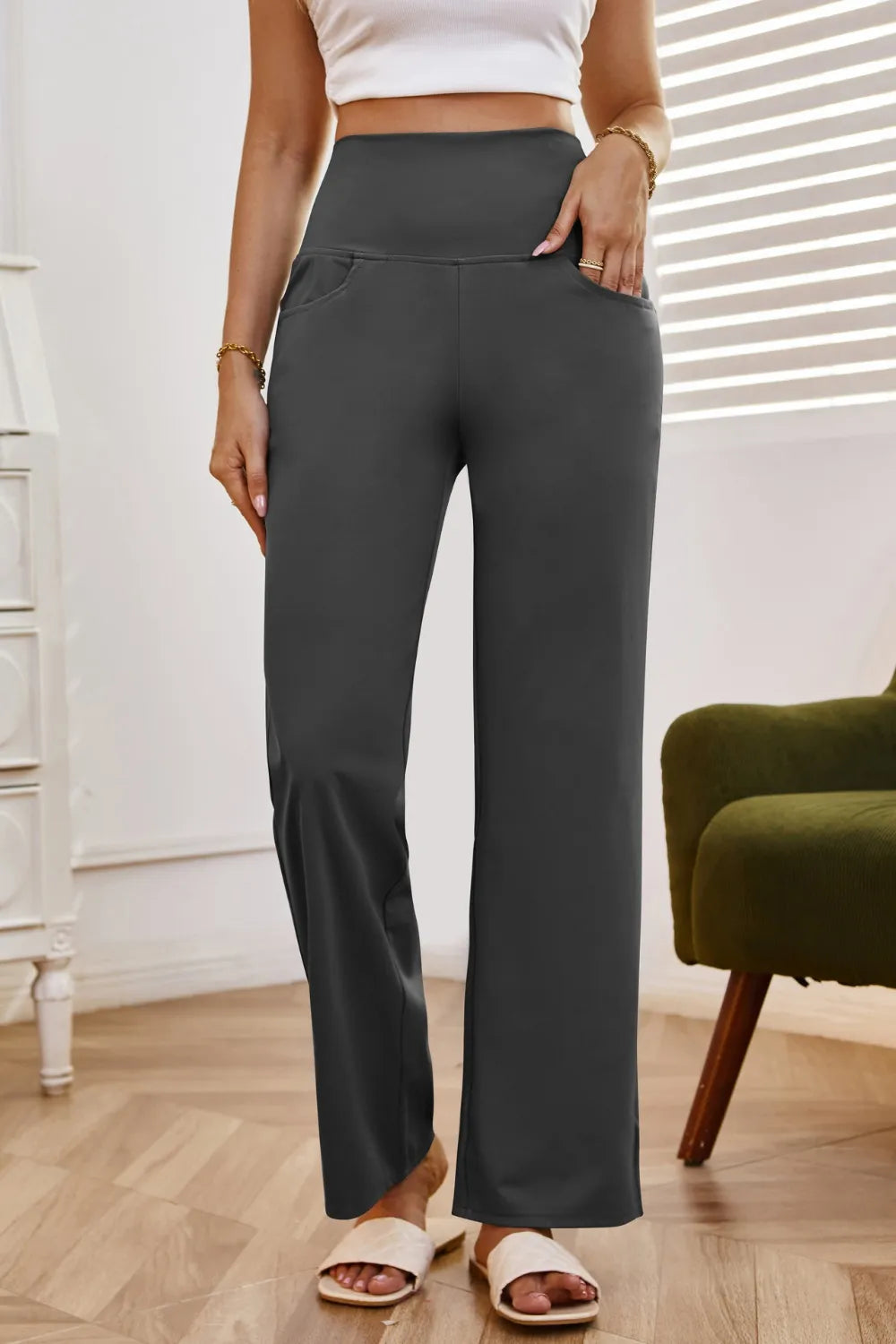 High Waist Wide Leg Pants with Pockets.