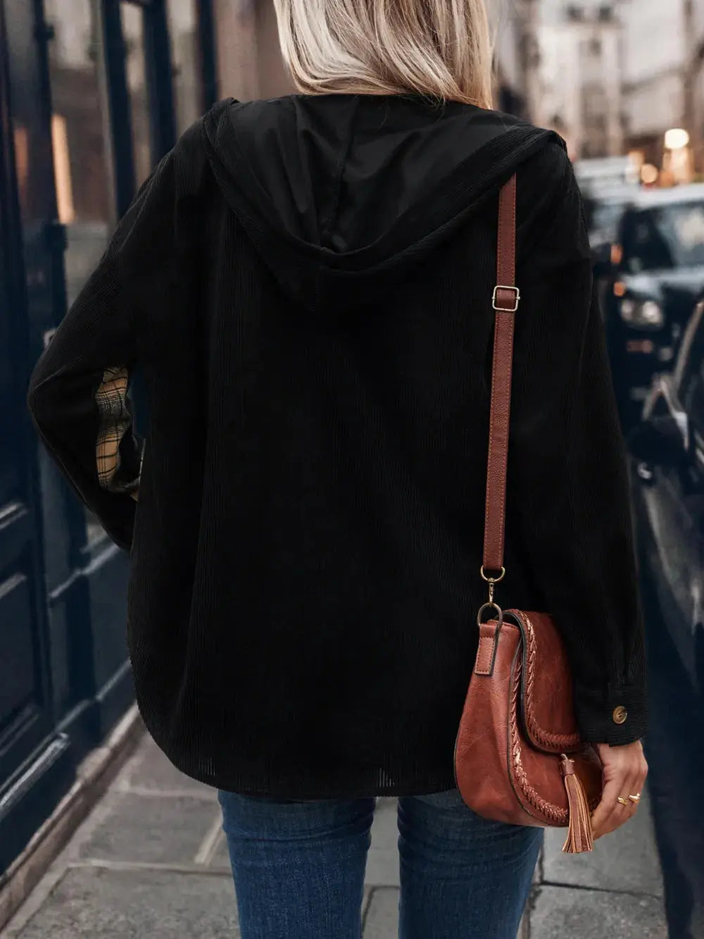 Pocketed Plaid Button Down Hooded Shacket.