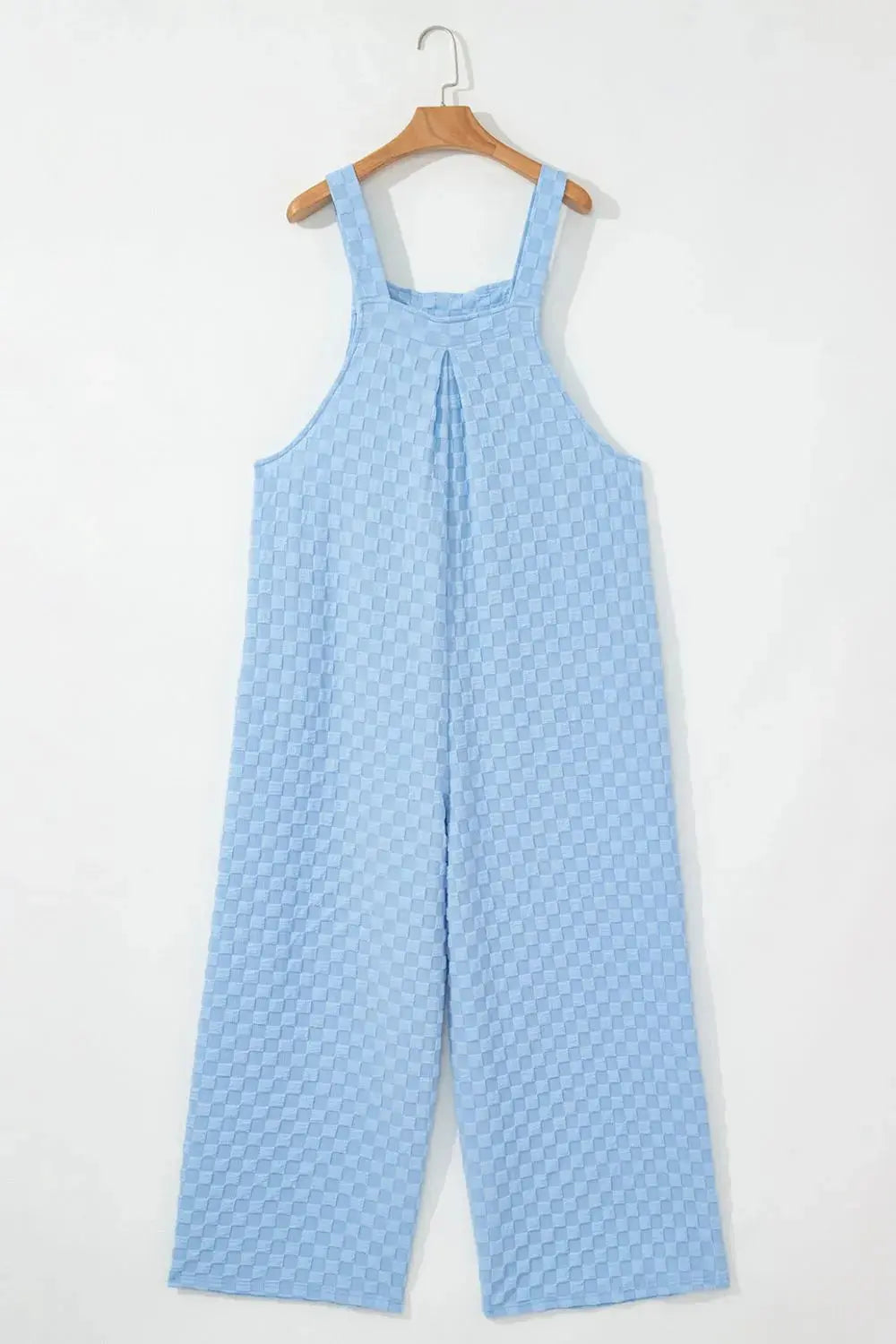 Checkered Pocketed Wide Leg Overalls.