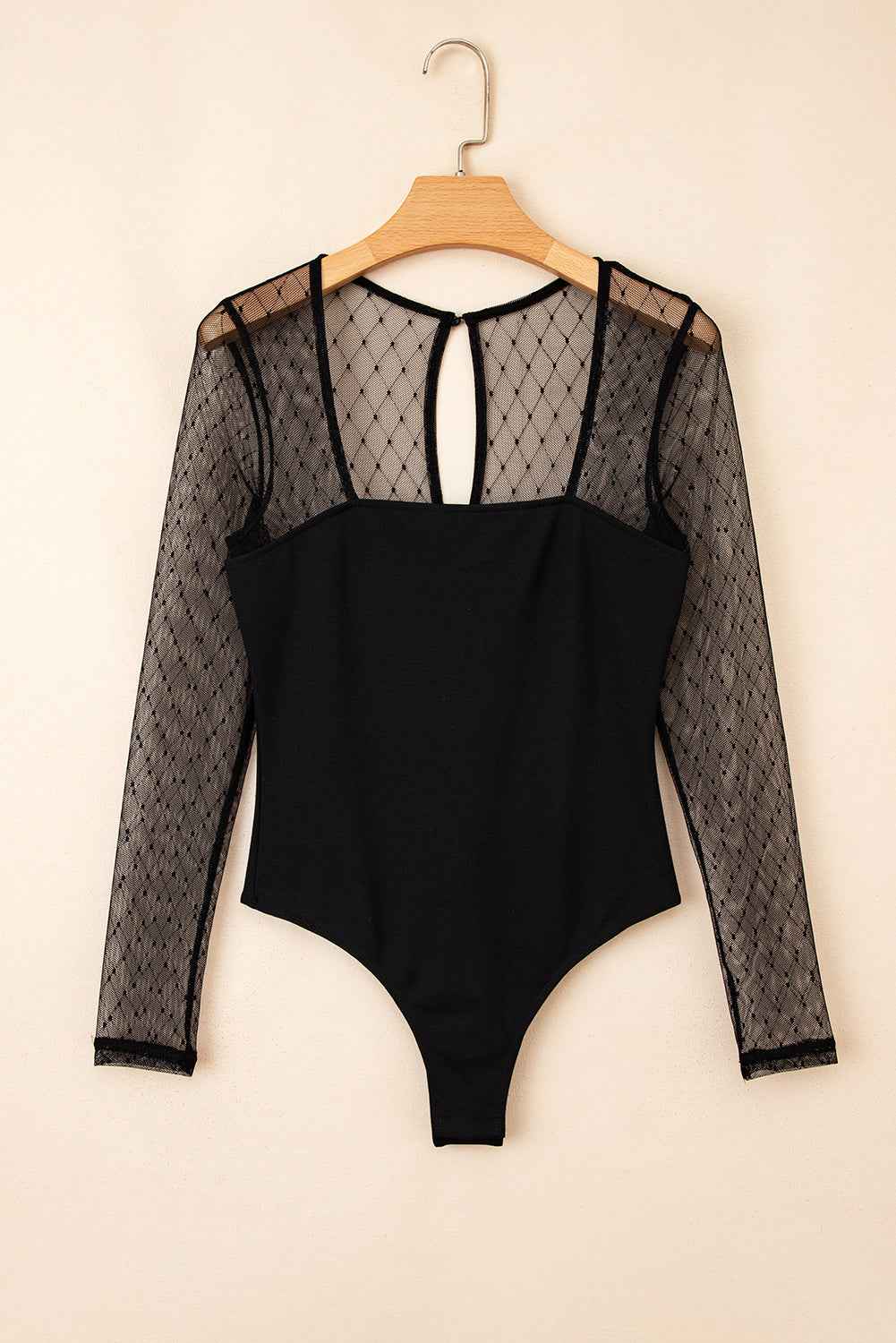 Black Polka Dot Mesh Long Sleeve Square Neck Bodysuit