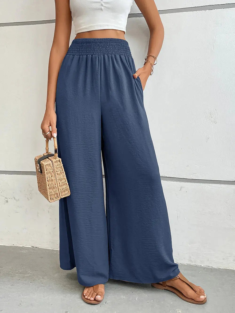 Perfee Wide Leg Pants with Pockets.