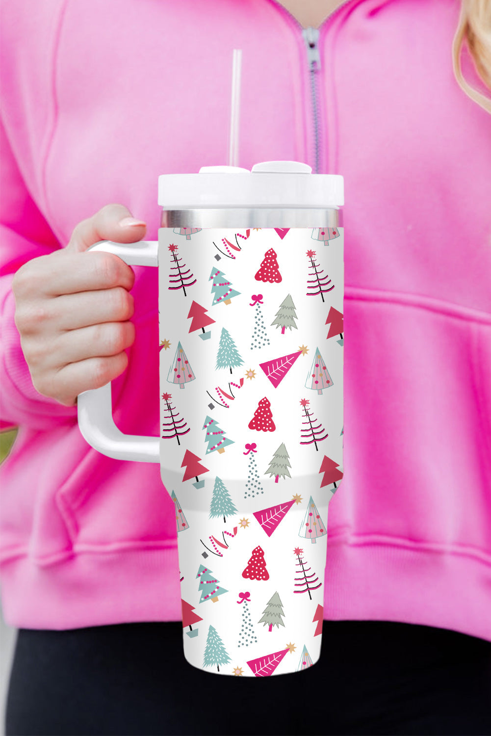 White Cartoon Christmas Tree Printed Thermos Cup 40oz Dear-Lover Dropshipping