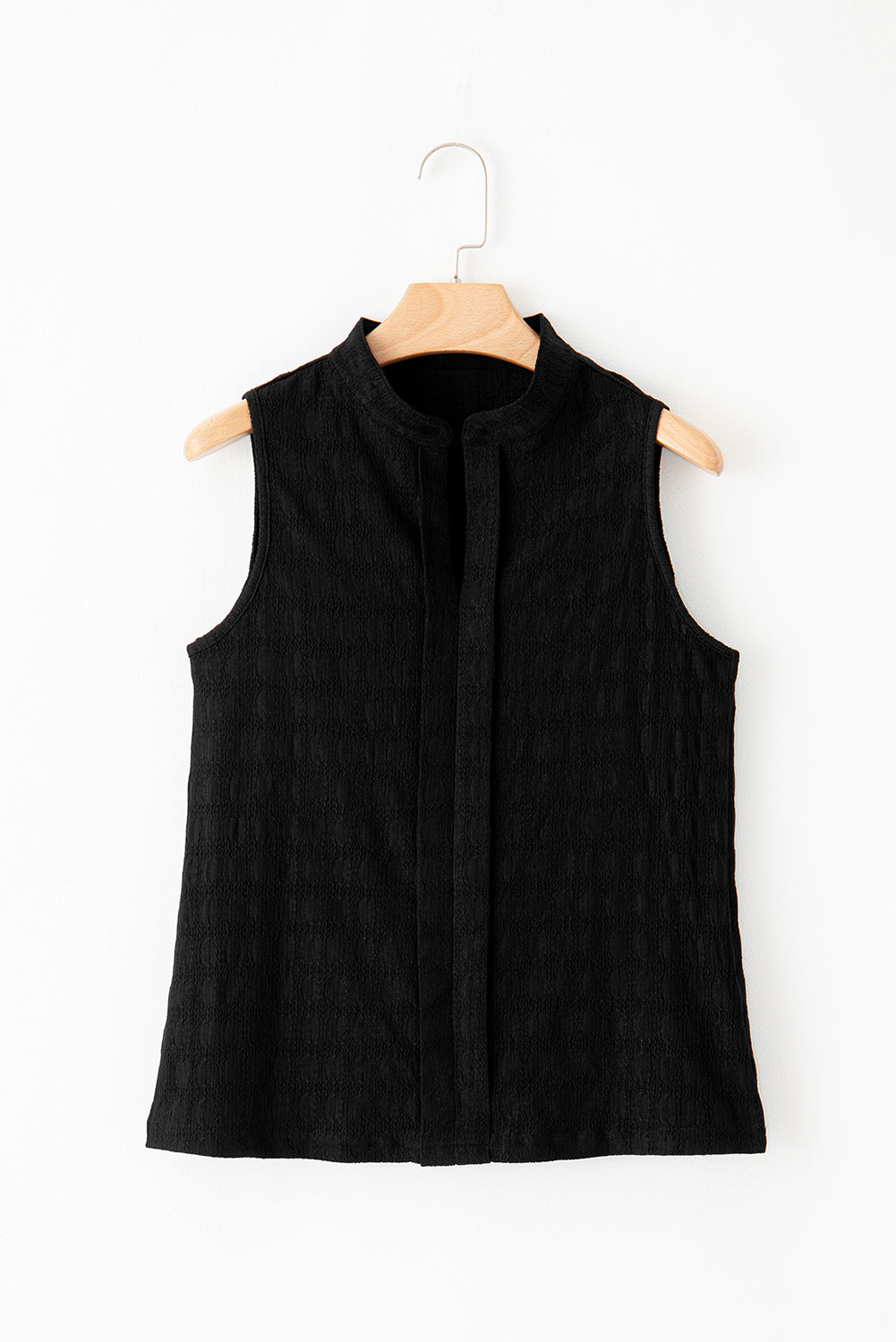 Black Lattice Textured Split Neck Tank Top Dear-Lover Dropshipping