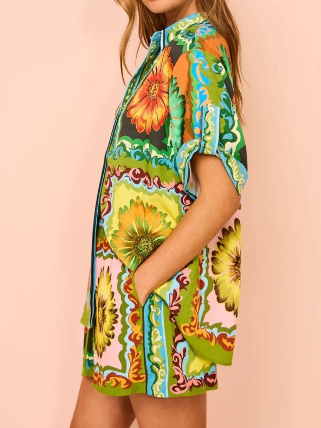 WOMEN Button Down Top and Drawstring Shorts Set - CHIC TB